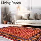 Ornate Red Orange Blue Medallion Rug