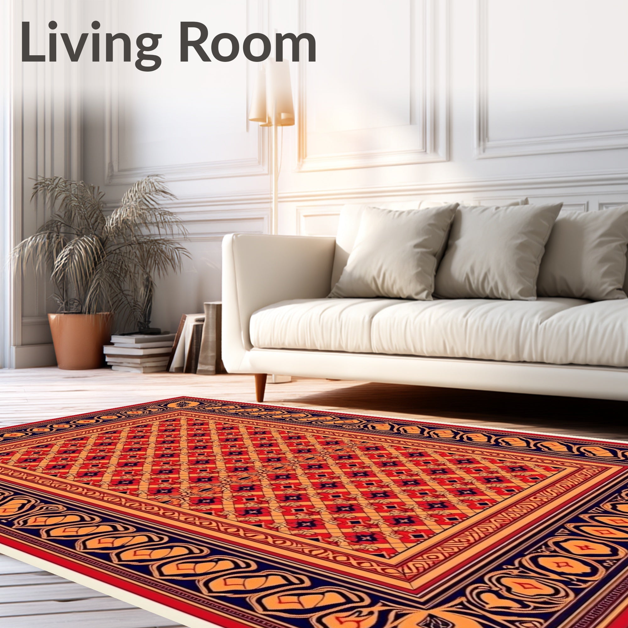 Ornate Red Orange Blue Medallion Rug