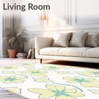 Soft Yellow Blue Floral Medallion Rug