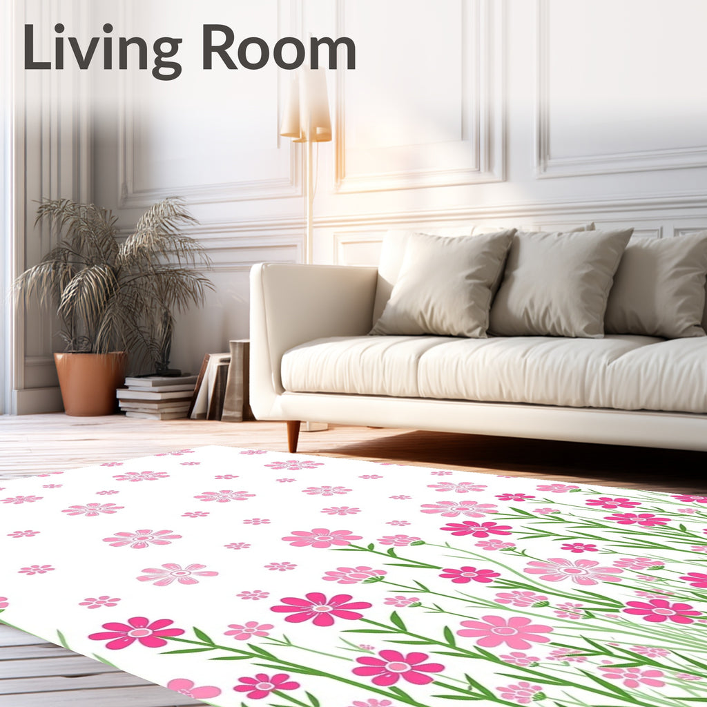 Pink Wildflower Meadow Floral Rug