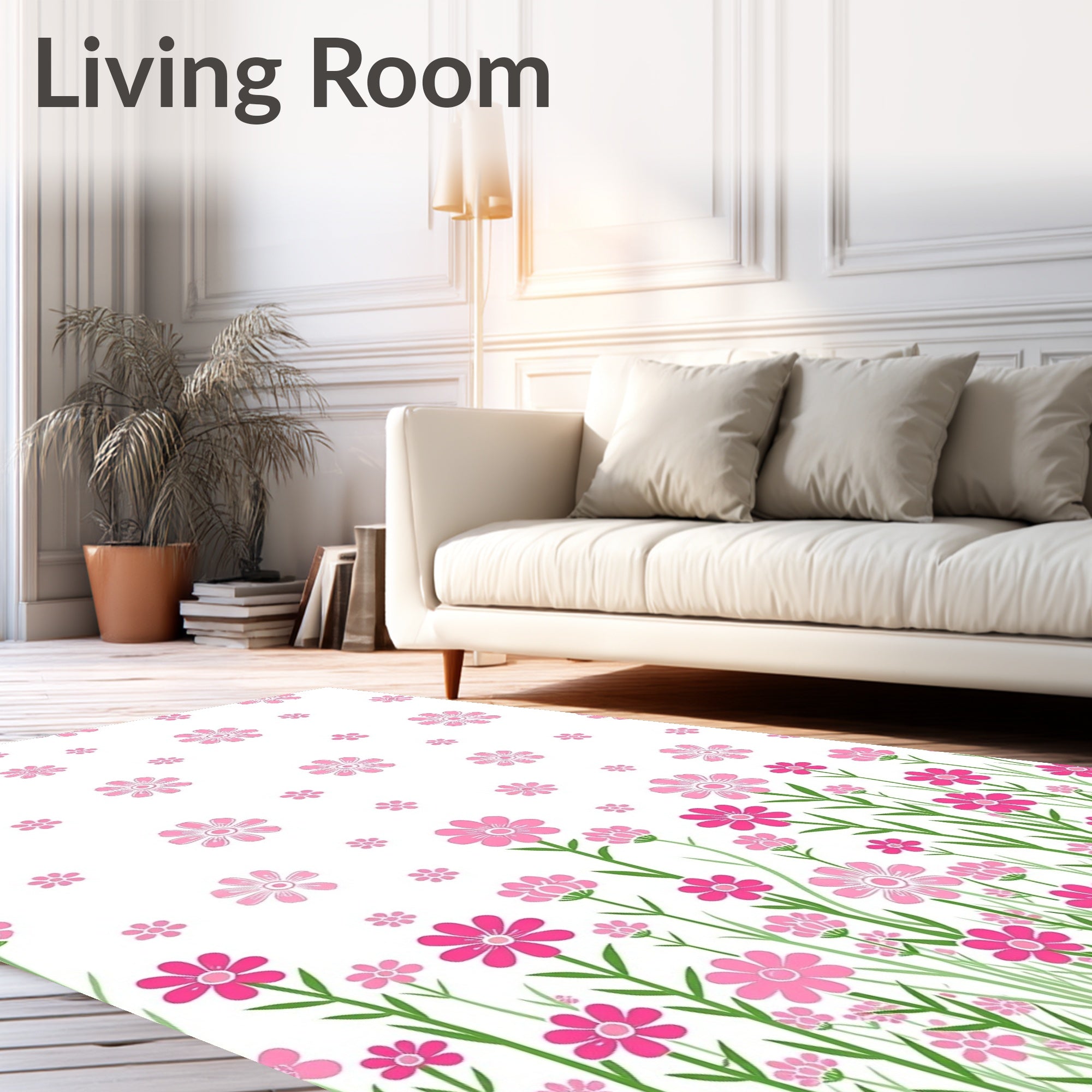 Pink Wildflower Meadow Floral Rug