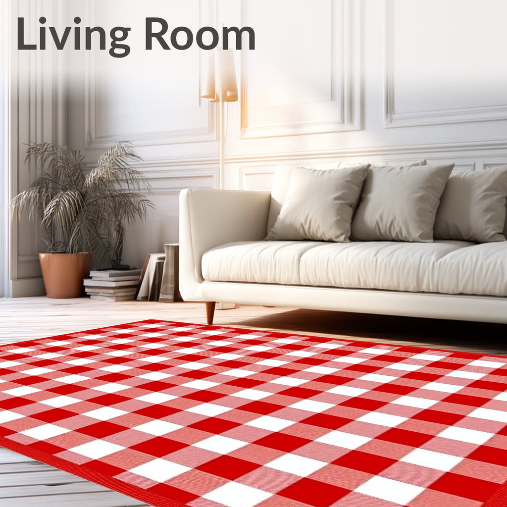 Classic Red White Gingham Squares Rug