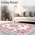 Pink Floral Medallion Vintage Border Rug