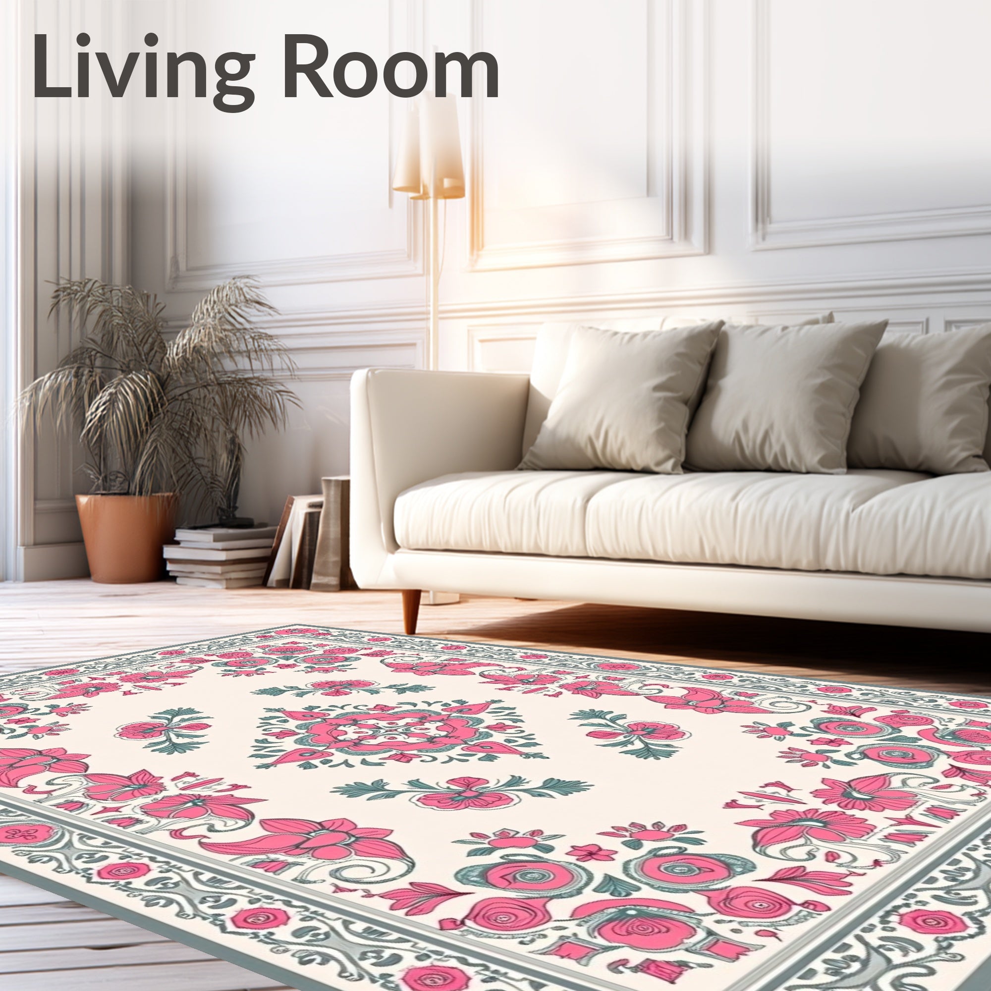 Pink Floral Medallion Vintage Border Rug