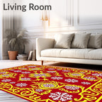 Crimson Yellow Snowflake Medallion Rug