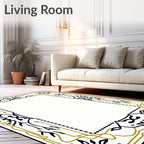 Elegant Gold and Navy Botanical Frame Rug