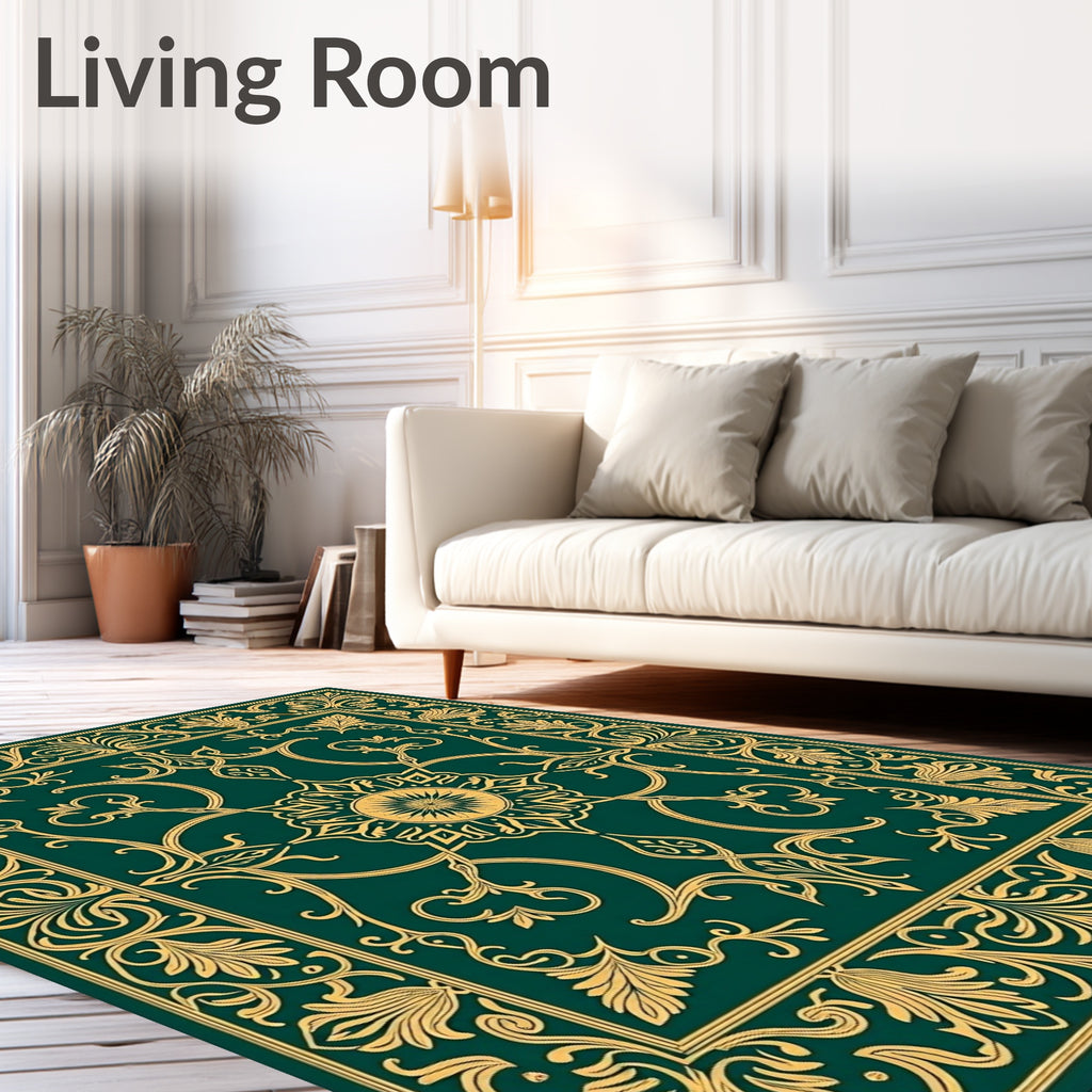 Deep Emerald Floral Ornament Rug