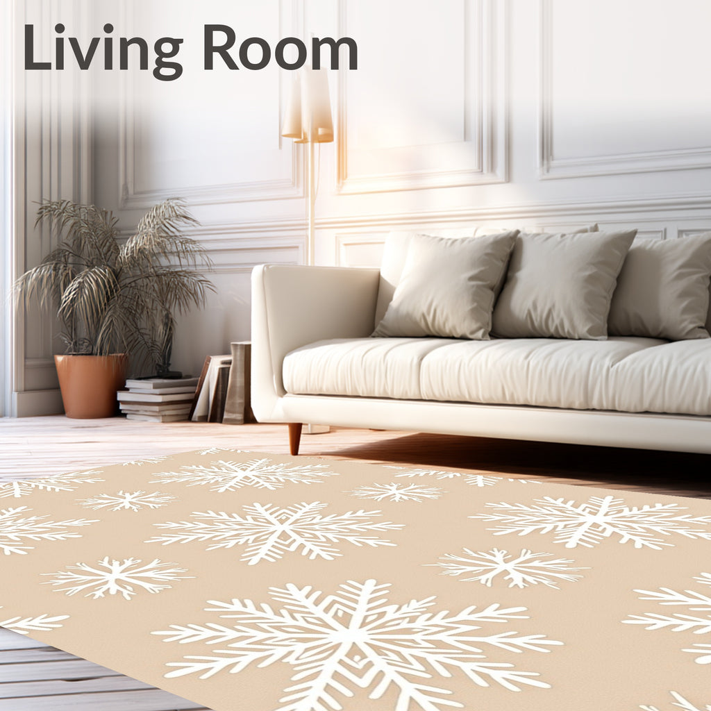 White Snowflakes on Warm Beige Background Rug