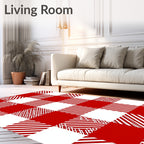 Bold Red White Gingham Lines Rug
