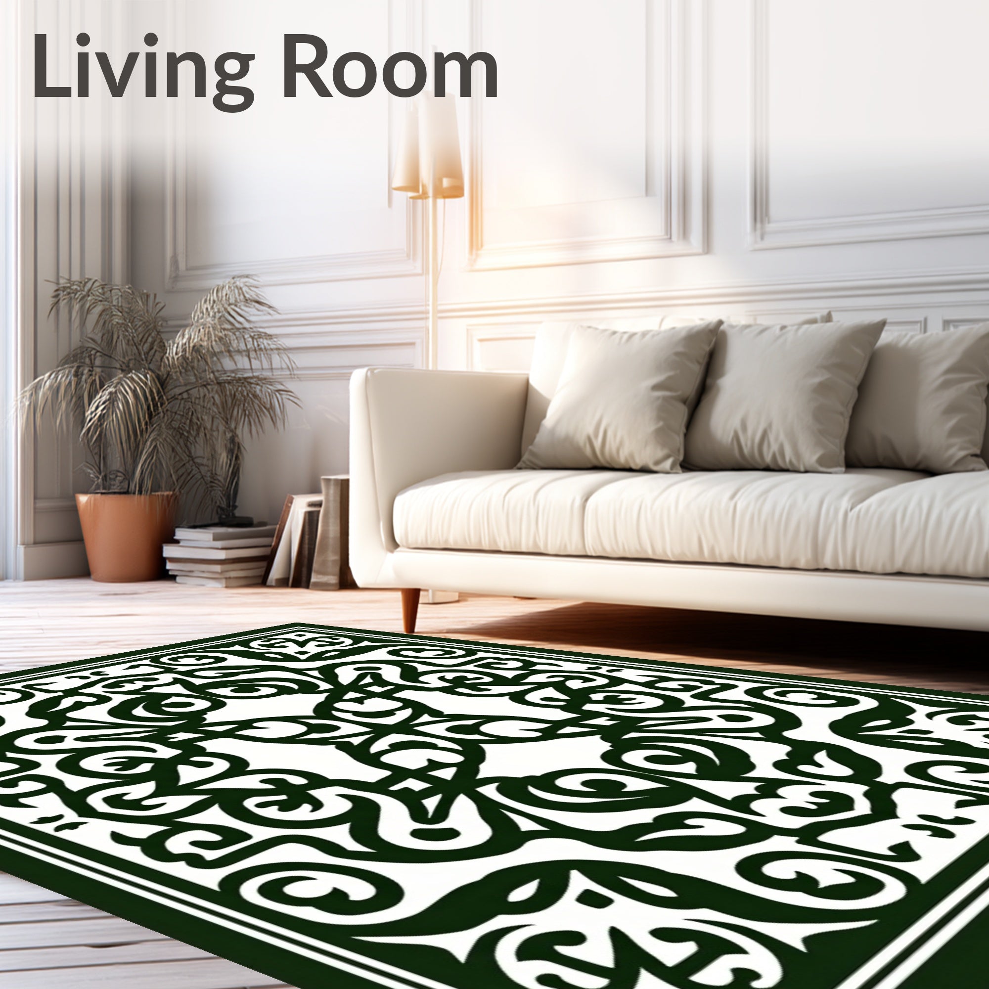 Dark Green Vintage Scrollwork Harmony Rug