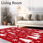 Crimson White Christmas Trees Snowflakes Rug
