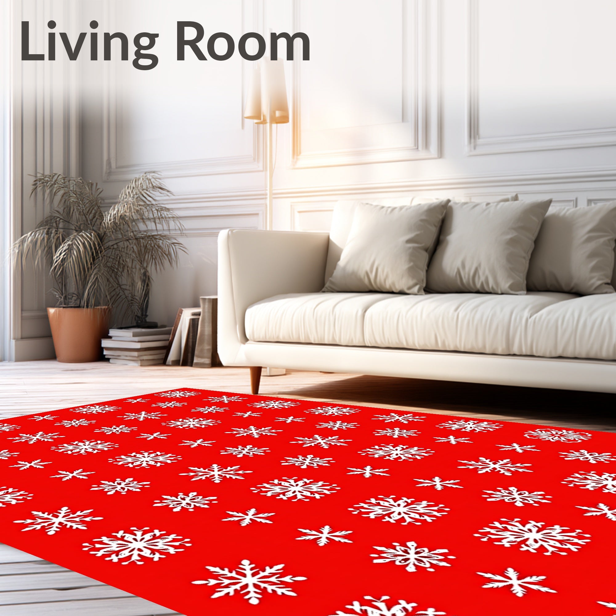 White Snowflake Scatter Red Rug