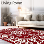 Deep Red Ivory Filigree Floral Medallion Rug