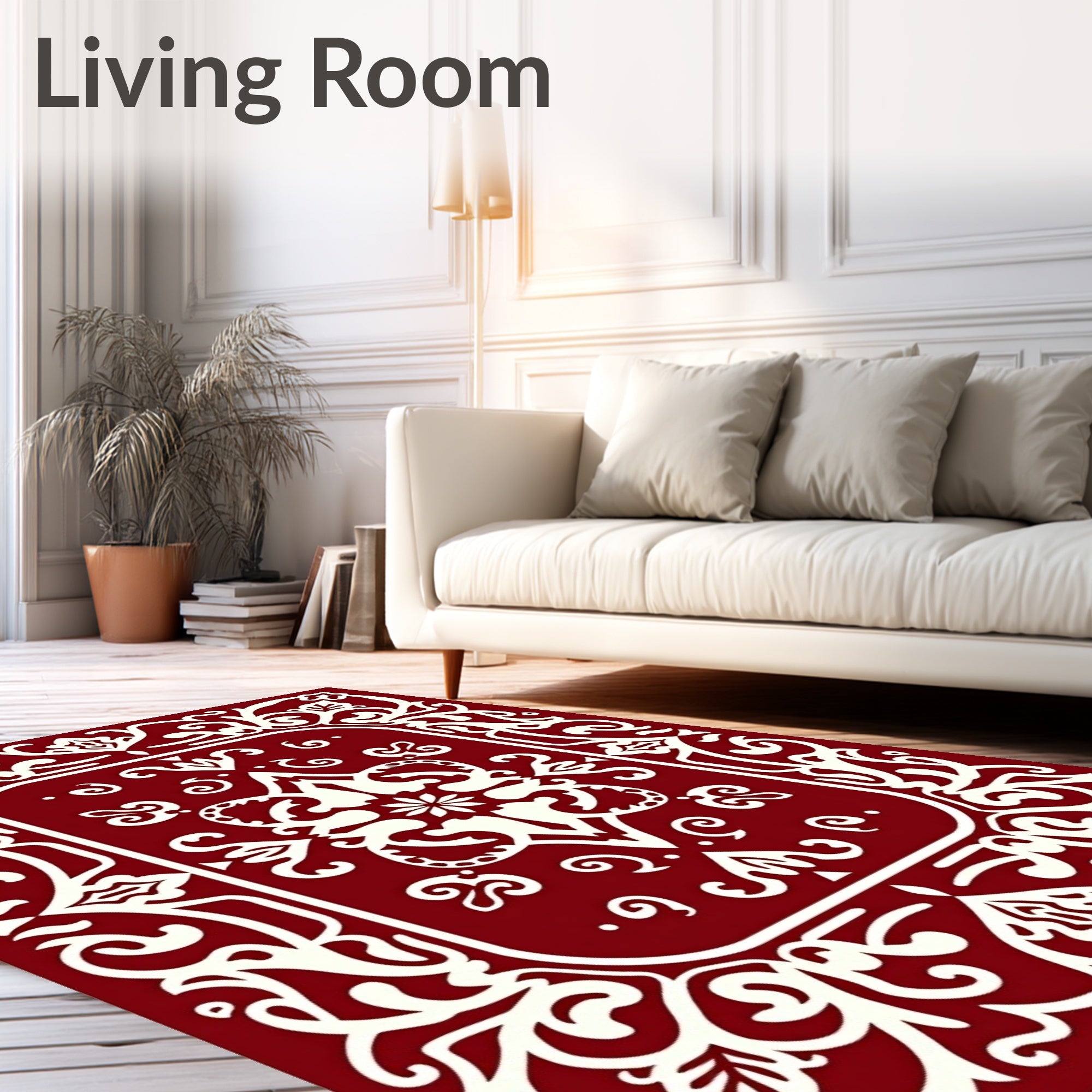 Deep Red Ivory Filigree Floral Medallion Rug