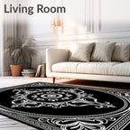 Bold Black White Oval Medallion Rug
