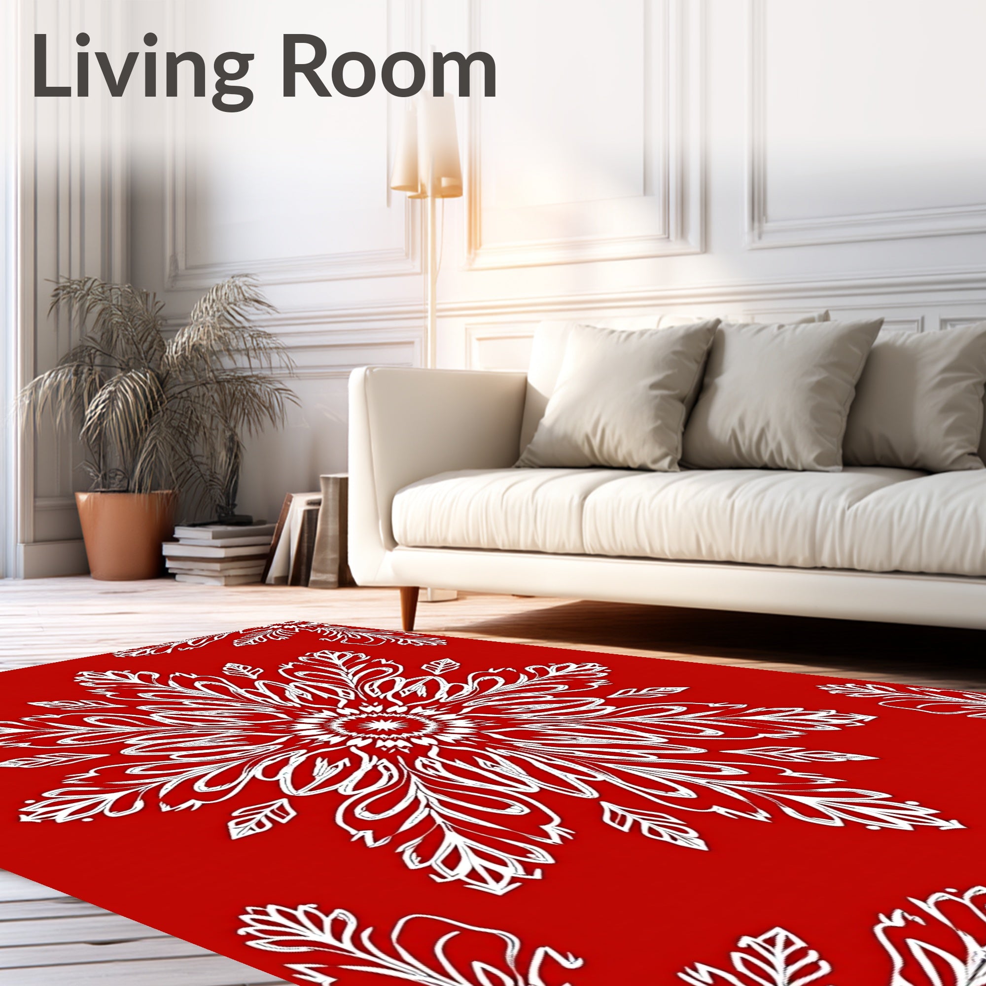 Crimson White Floral Medallion Rug