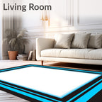 Bold Black Blue Geometric Border Rug