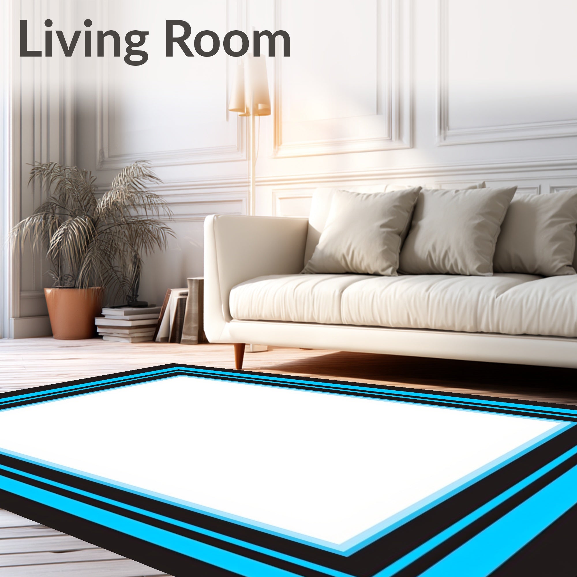 Bold Black Blue Geometric Border Rug