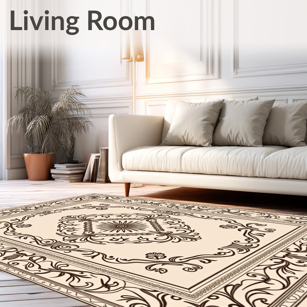 Classic Brown Filigree Medallion Border Rug