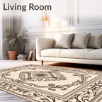 Classic Brown Filigree Medallion Border Rug