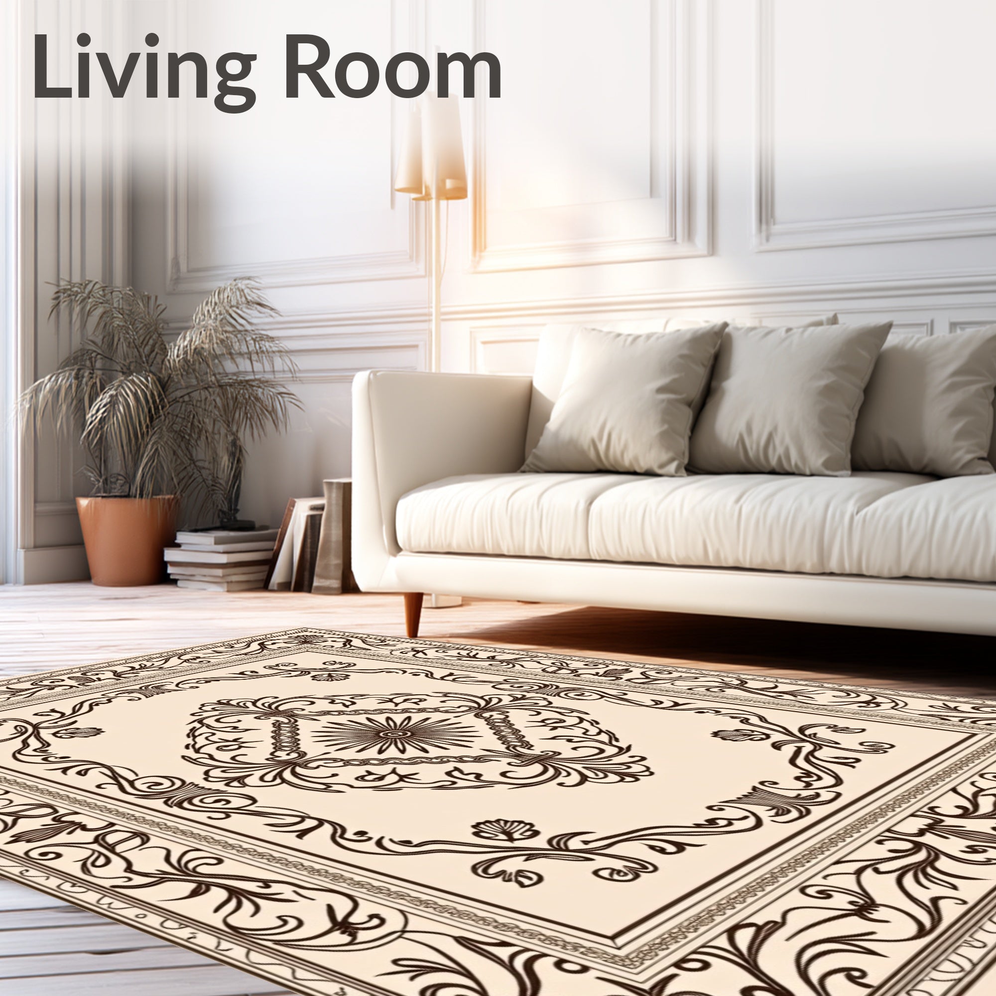 Classic Brown Filigree Medallion Border Rug