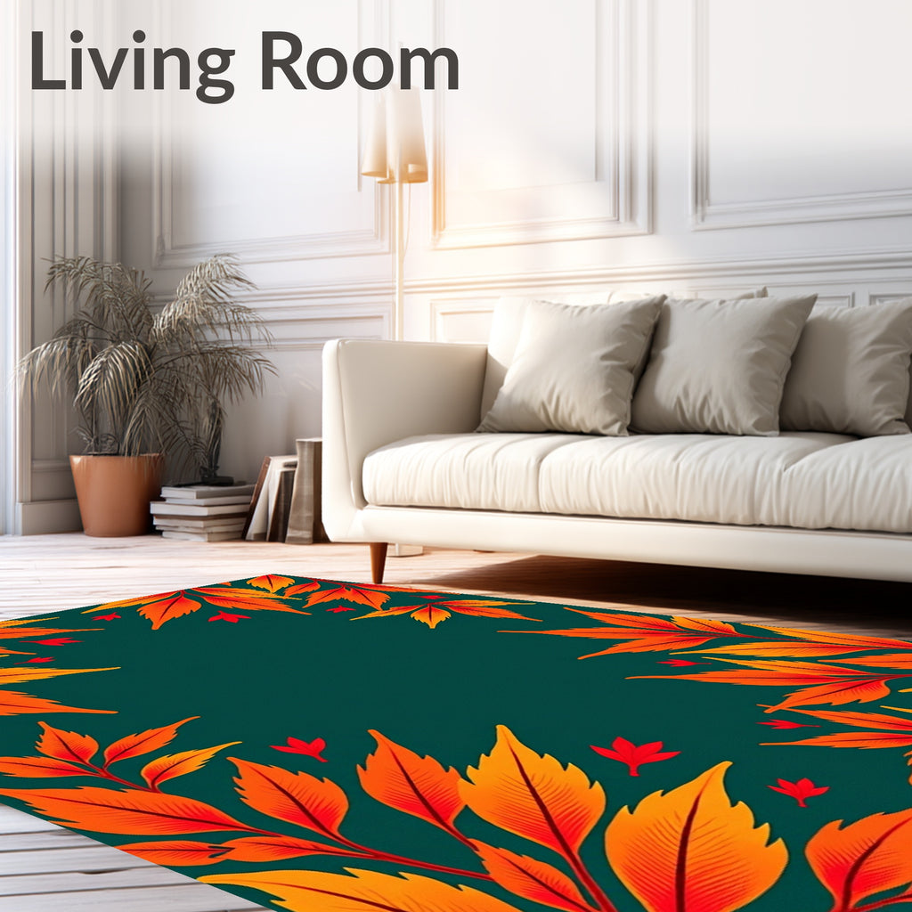 Autumn Leaves Border Green Background Rug