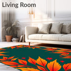 Autumn Leaves Border Green Background Rug