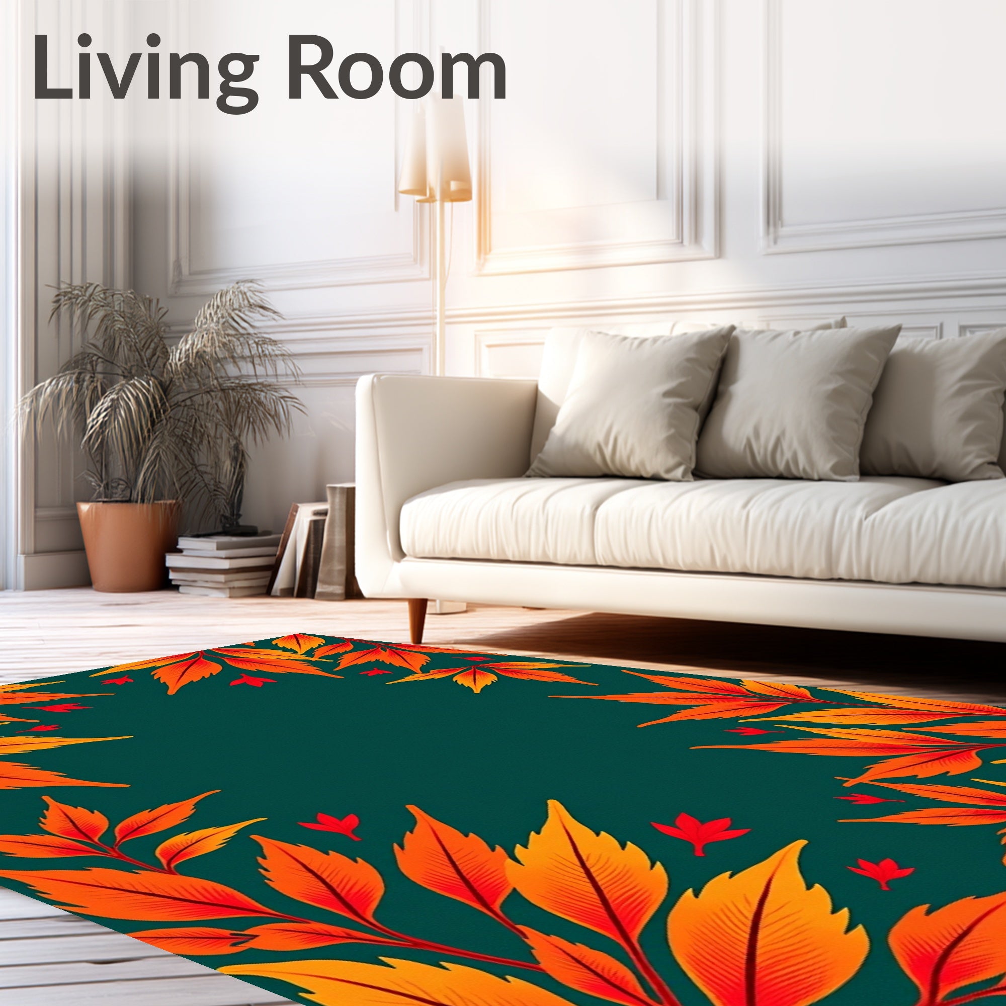Autumn Leaves Border Green Background Rug