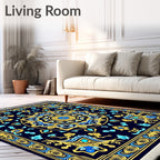 Ornate Blue Gold Floral Medallion Rug