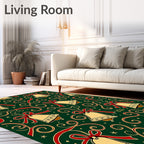 Festive Gold Bells Red Ribbons Swirls Rug