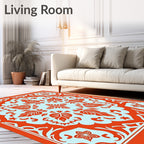 Vibrant Orange Floral Medallion Rug
