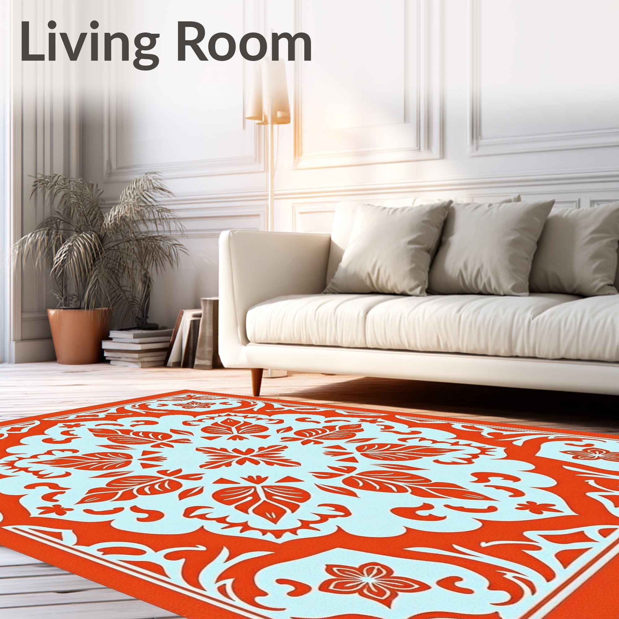Vibrant Orange Floral Medallion Rug