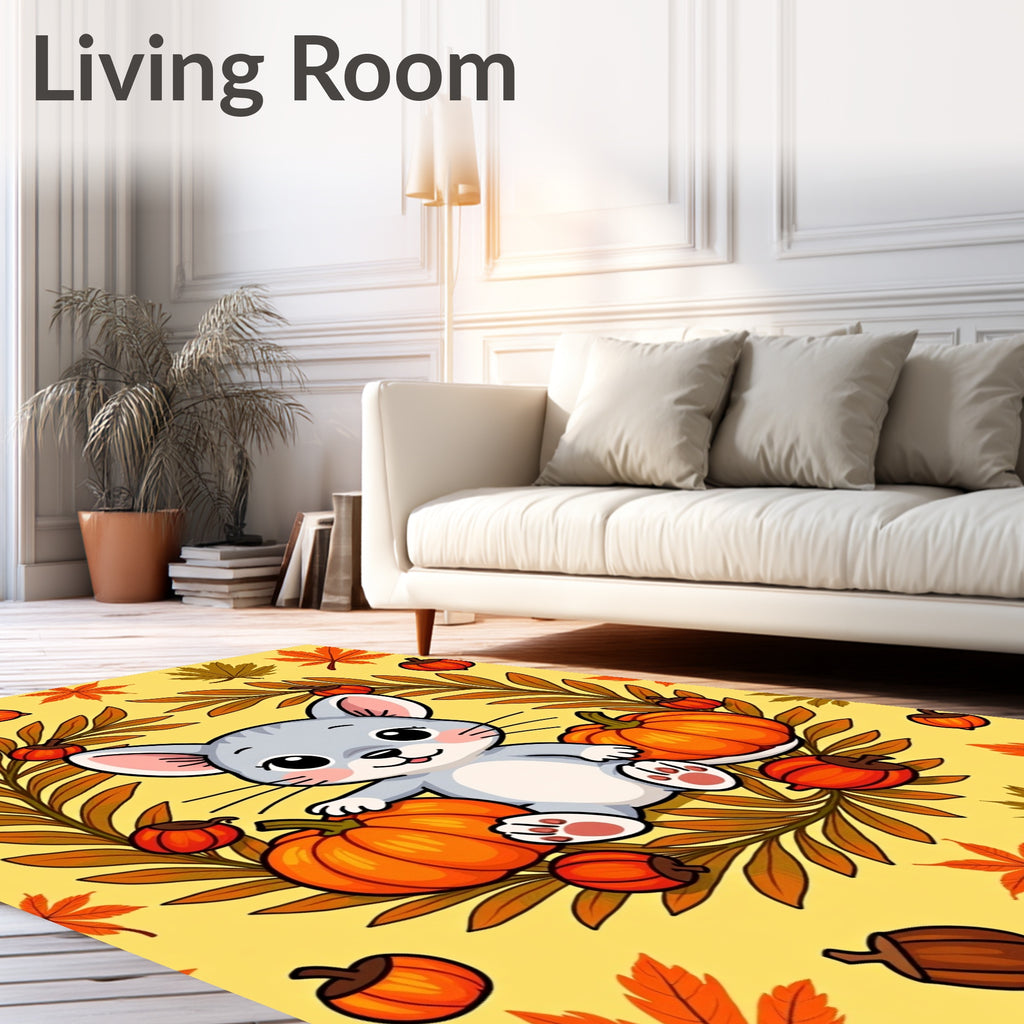 Cute Autumn Mouse Pumpkin Leaf Garland Rug
