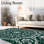 Deep Emerald White Intricate Mandala Rug
