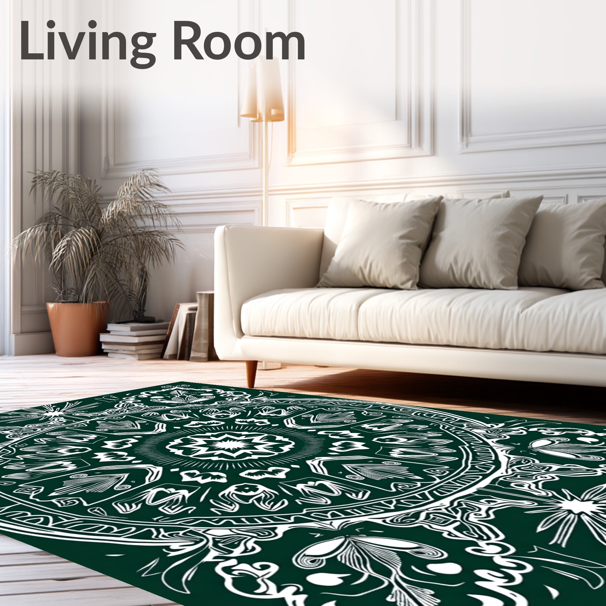 Deep Emerald White Intricate Mandala Rug