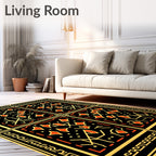 Geometric Orange Diamond Black Gold Border Rug