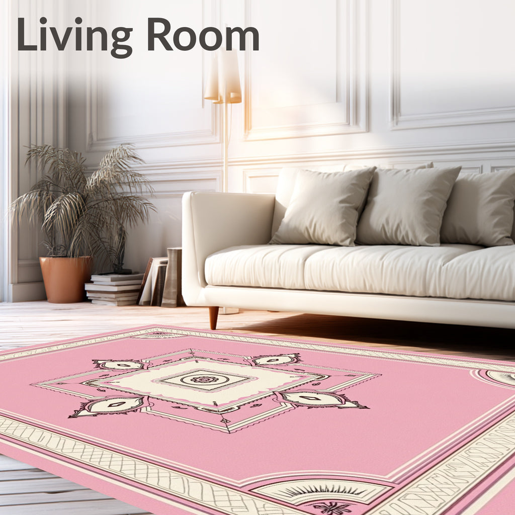 Soft Pink Ornate Medallion Square Rug