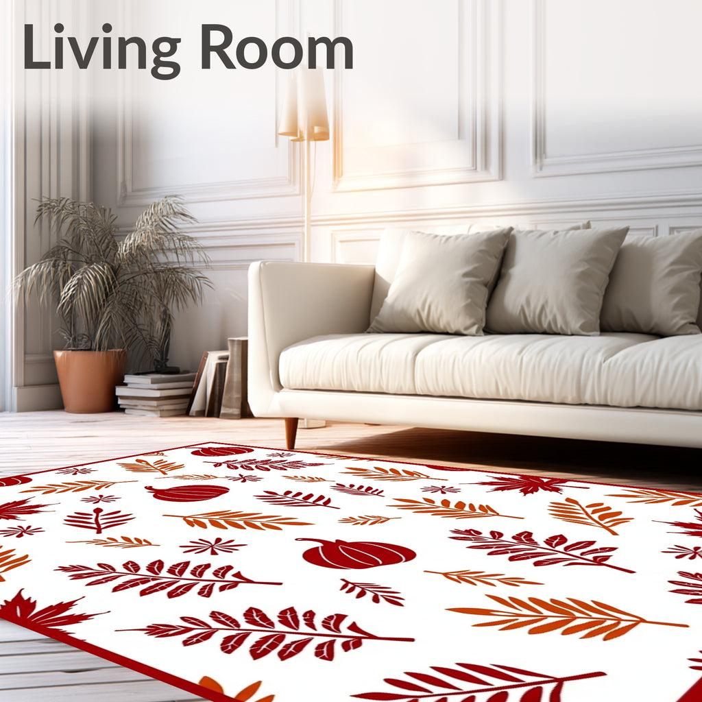 Autumn Leaves Pumpkins Falling Motif Rug