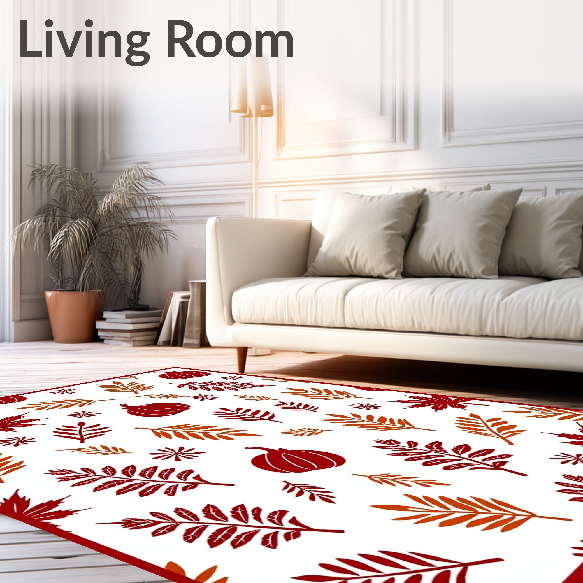 Autumn Leaves Pumpkins Falling Motif Rug