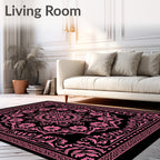 Hot Pink Mandala Floral Black Rug