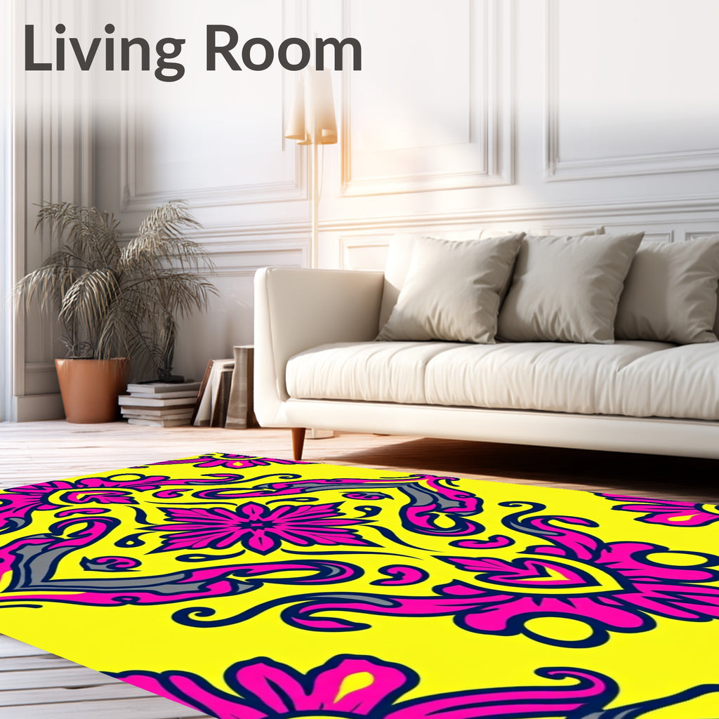 Vibrant Pink Floral Damask Jewel Tone Rug
