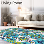 Aqua Emerald Gold Abstract Medallion Rug