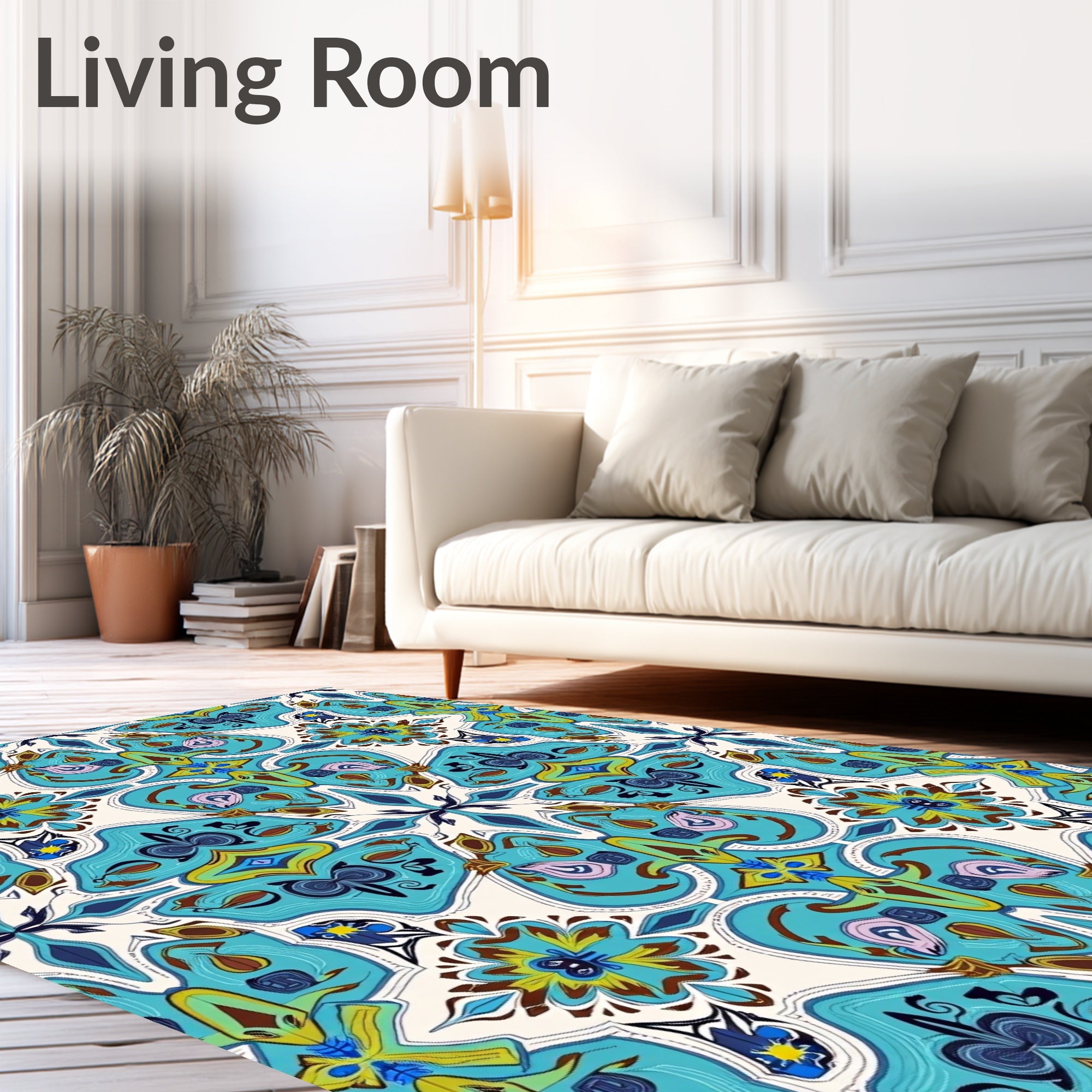 Aqua Emerald Gold Abstract Medallion Rug