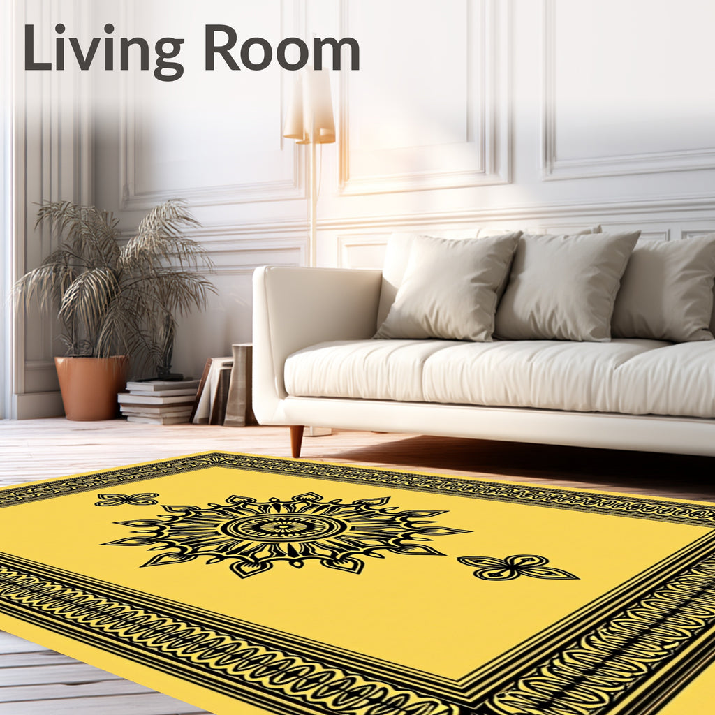 Golden Sunburst Floral Frame Rug