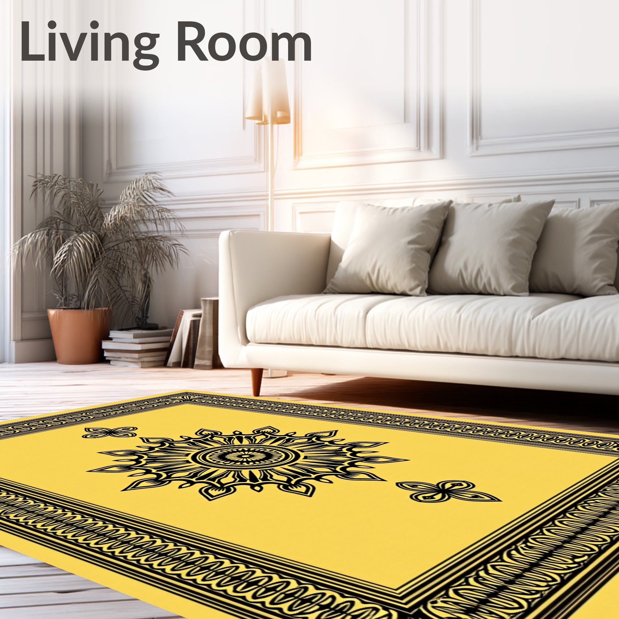 Golden Sunburst Floral Frame Rug