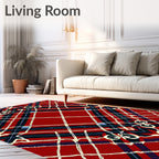 Red Tartan Diamond With Rope Detail Rug