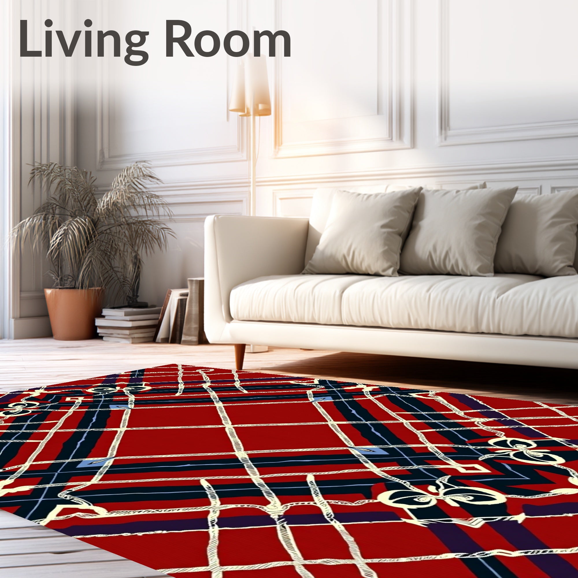 Red Tartan Diamond With Rope Detail Rug