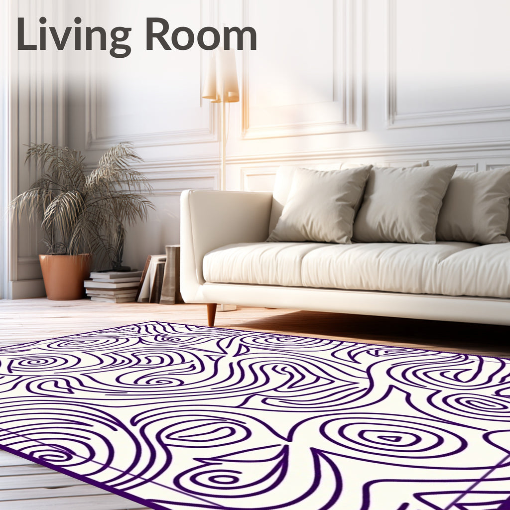 Abstract Swirls Cream Deep Purple Rug