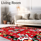 Joyful Red Folk Art Figures Rug