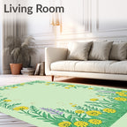 Whimsical Yellow Daisy Garden Scene Rug